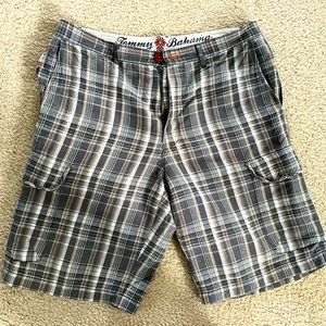 Tommy Bahama Men's Brown Plaid Linen Silk Blend Cargo Shorts - Size 34
